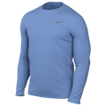 A light blue long-sleeved Nike performance crew-neck shirt with a small grey swoosh on the left chest.