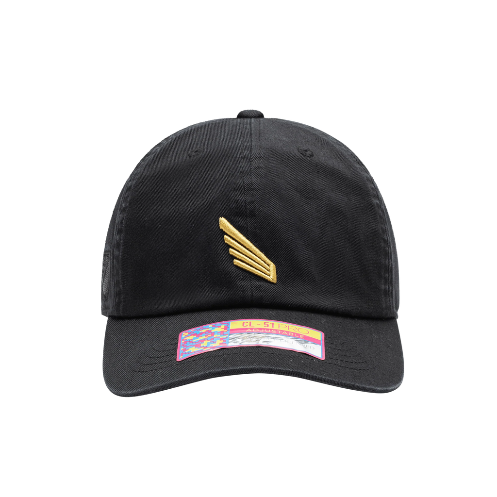 Fan Ink Los Angeles FC Bambo Classic Hat in black, featuring a gold embroidered wing logo centered on the front crown.