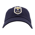 Navy blue baseball cap featuring the Seattle Reign FC crest on the front, set against a solid green background.