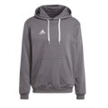A gray Adidas pullover hoodie with white drawstrings and a front kangaroo pocket.
