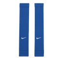 A pair of royal blue Nike sports sleeves displayed side-by-side on a white background, each featuring a white swoosh logo near the bottom.