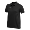 A black Nike short-sleeved polo shirt with a white swoosh logo on the left chest.