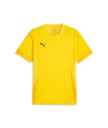 Bright yellow short-sleeved Puma athletic t-shirt featuring a black logo on the chest and breathable mesh panels on the sides and sleeves.