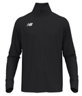 Black New Balance full-zip athletic jacket with a white logo on the right chest and a stand-up collar.