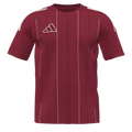 Maroon Adidas sports jersey with vertical white and black pinstripes, featuring a white logo on the chest and white shoulder accents.